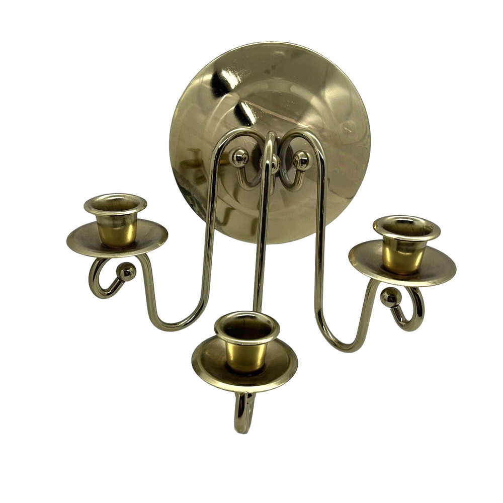Brass Gold Tone Wall Candle Holder Sconce 3 Arm Candelabra USA Vintage Retro